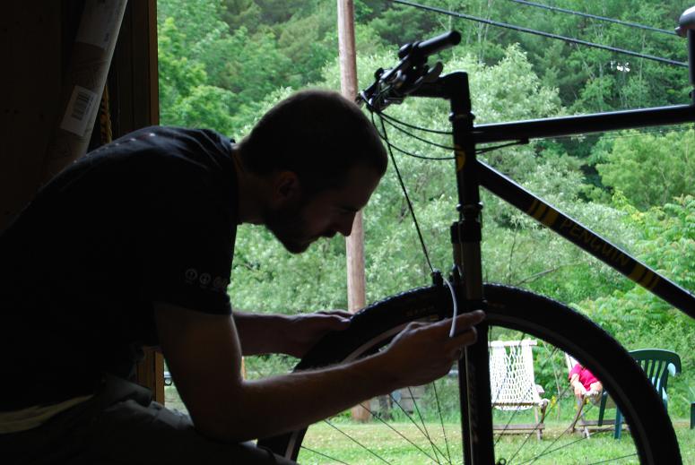 Eric assembling a bike